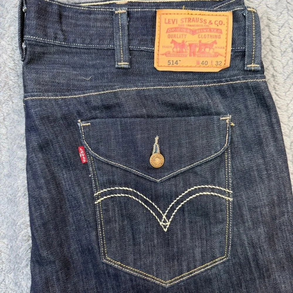 Levi's 514 Jeans‎ Mens 40x31 Blue Slim Straight Dark Wash Denim Flap Pocket